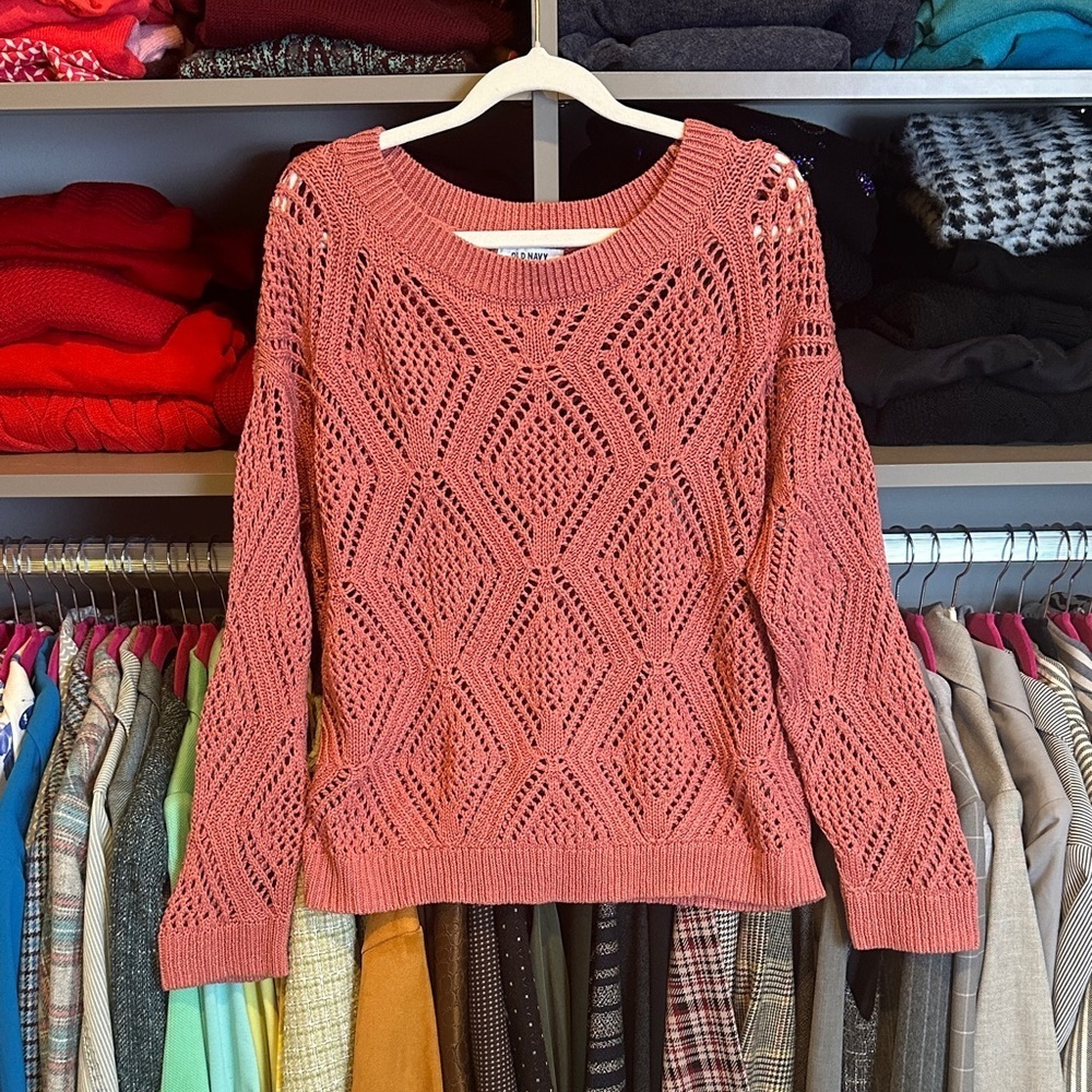 Old Navy pink long sleeve open knit sweater size S